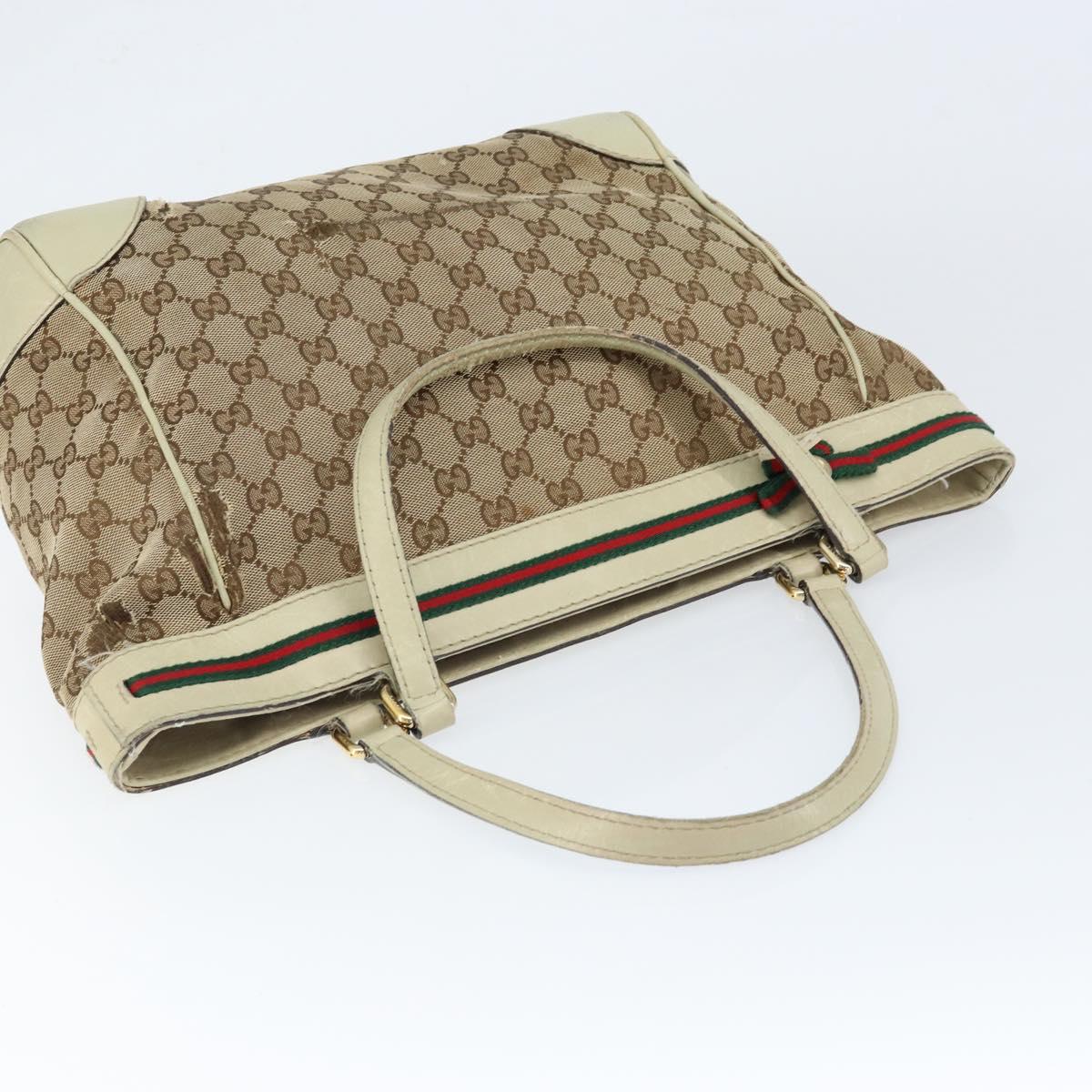 GUCCI GG Canvas Web Sherry Line Tote Bag Beige Gold 257061 Auth gh1178
