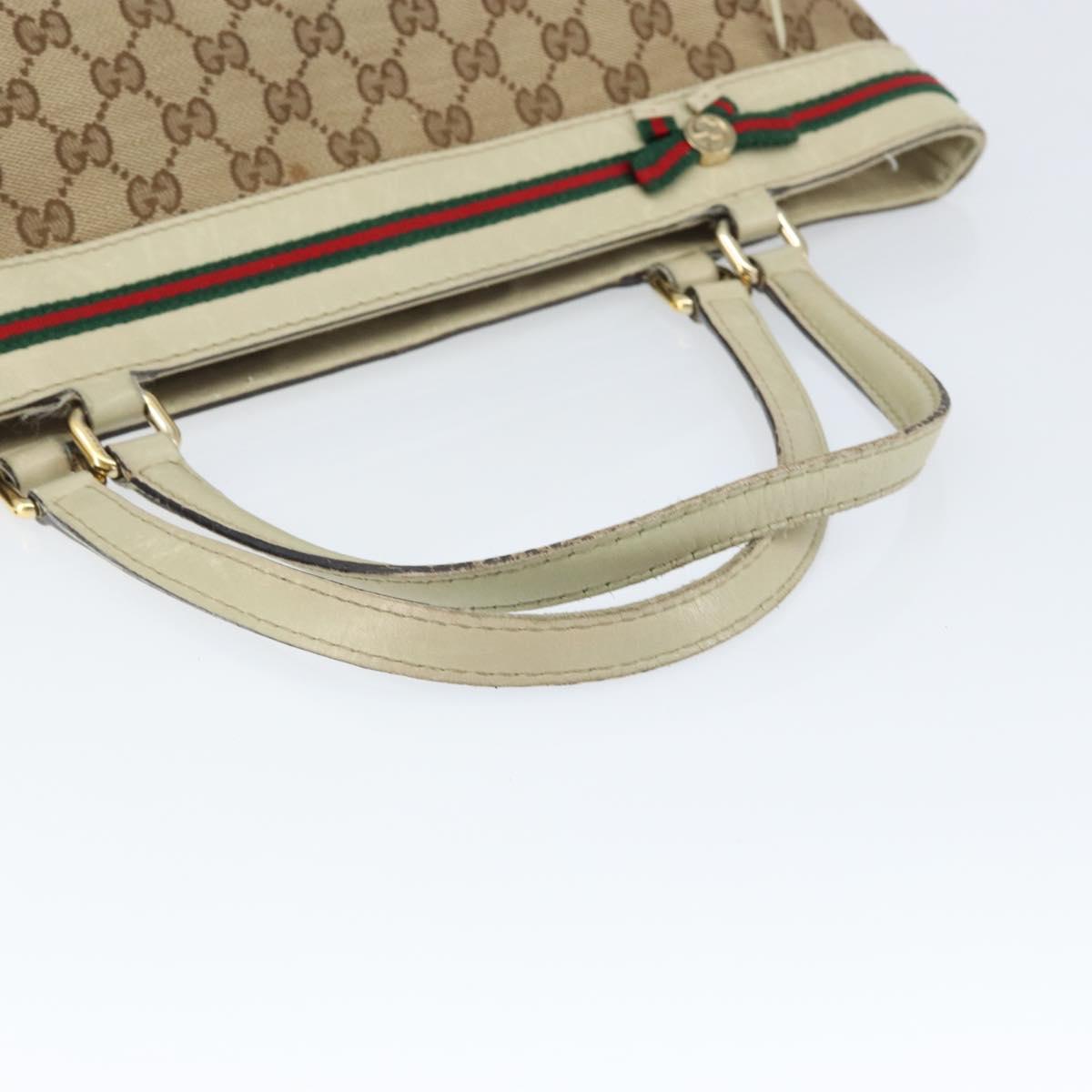 GUCCI GG Canvas Web Sherry Line Tote Bag Beige Gold 257061 Auth gh1178