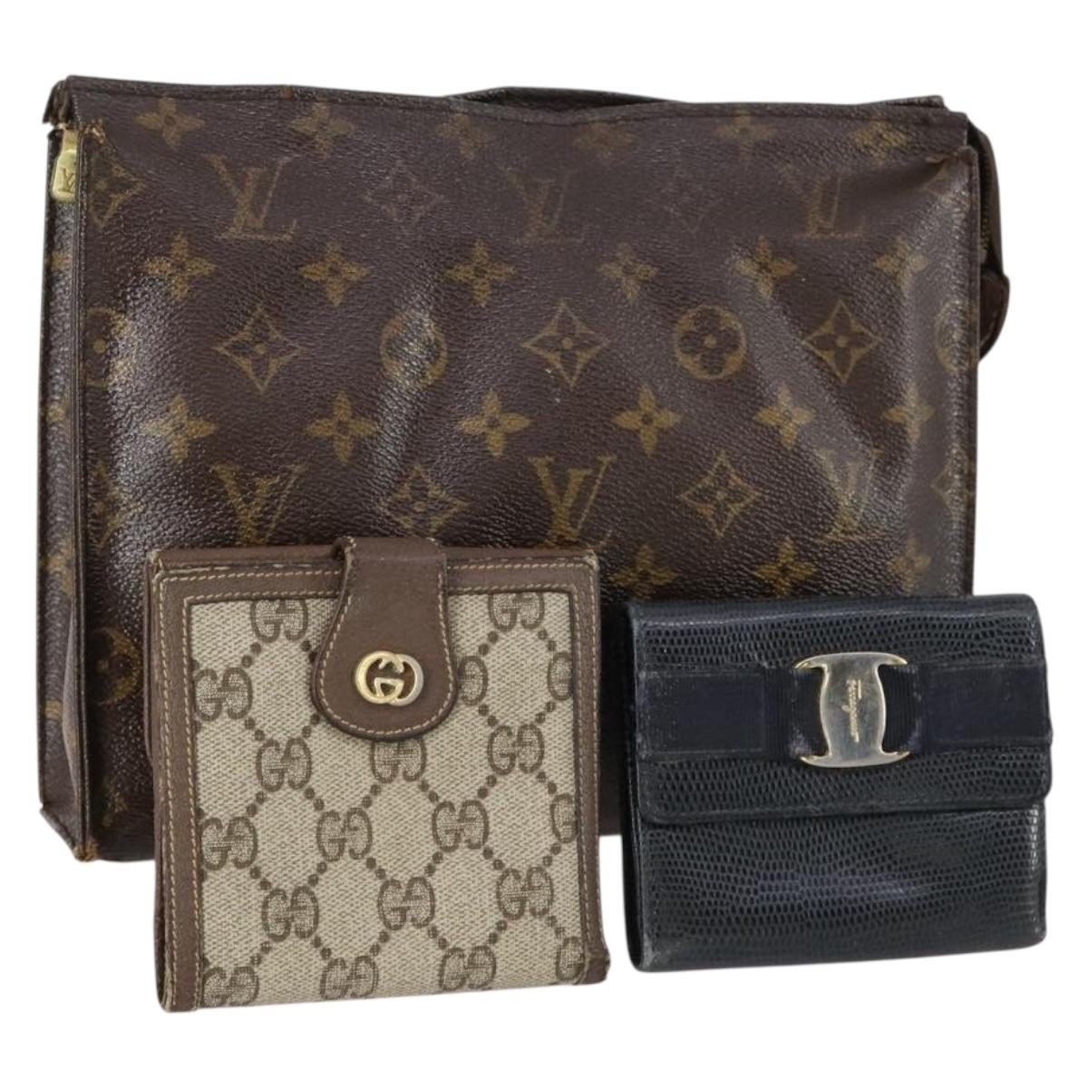 LOUIS VUITTON Gucci Salvatore Ferragamo GG Bag Wallet 3 Set Black Auth gh1180
