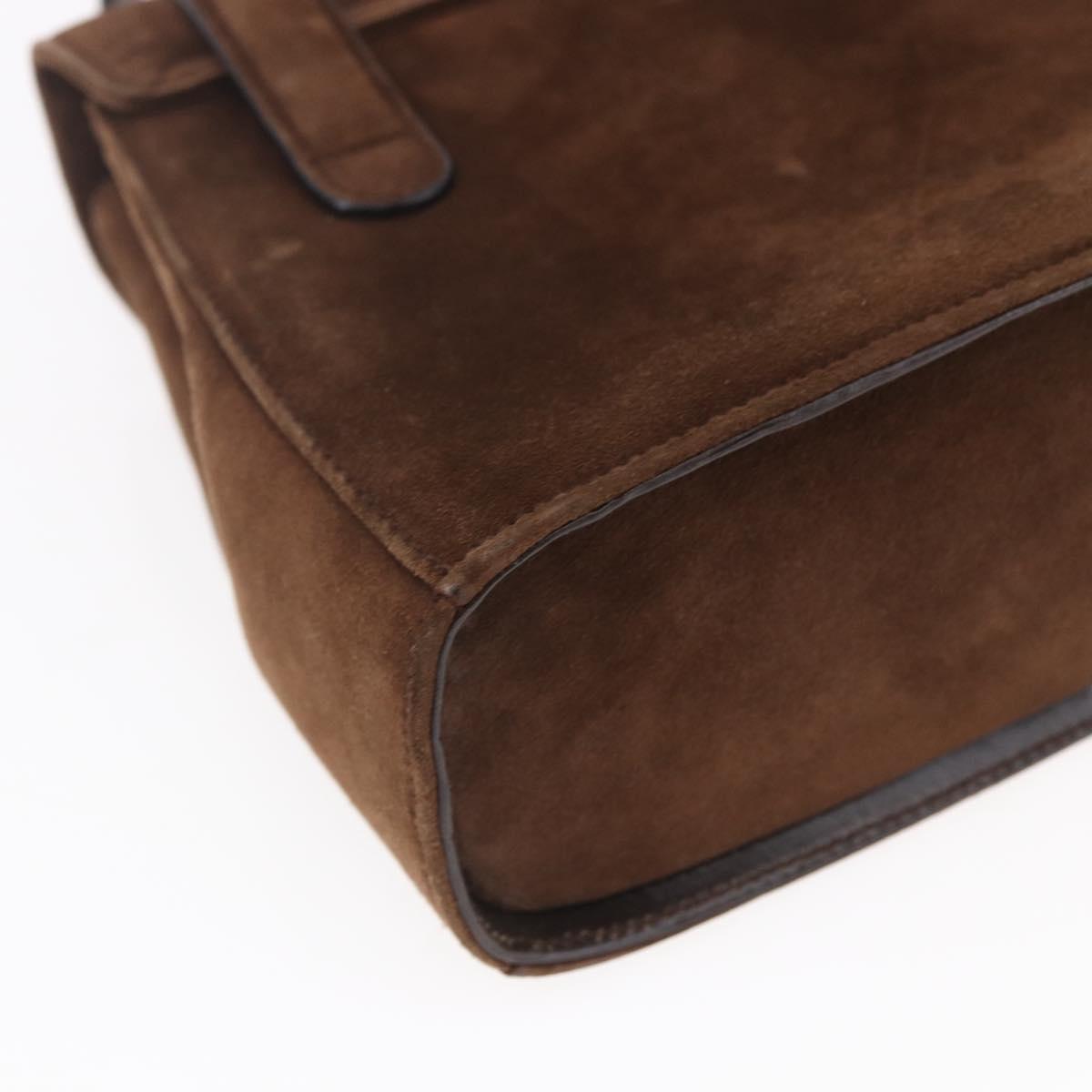 Salvatore Ferragamo Gancini Hand Bag Suede Brown Gold Auth gh1183