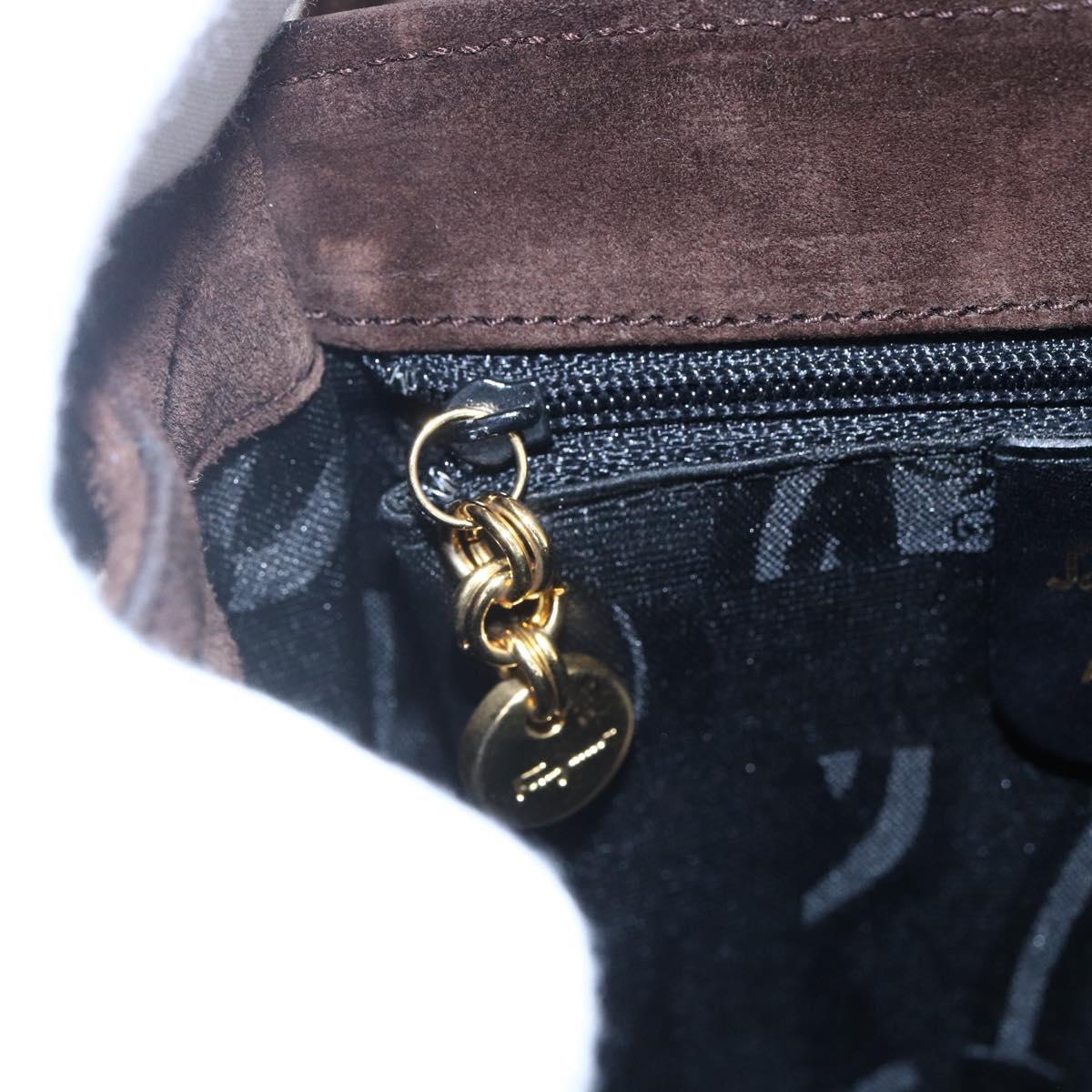 Salvatore Ferragamo Gancini Hand Bag Suede Brown Gold Auth gh1183