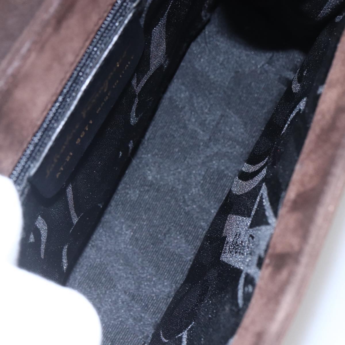 Salvatore Ferragamo Gancini Hand Bag Suede Brown Gold Auth gh1183