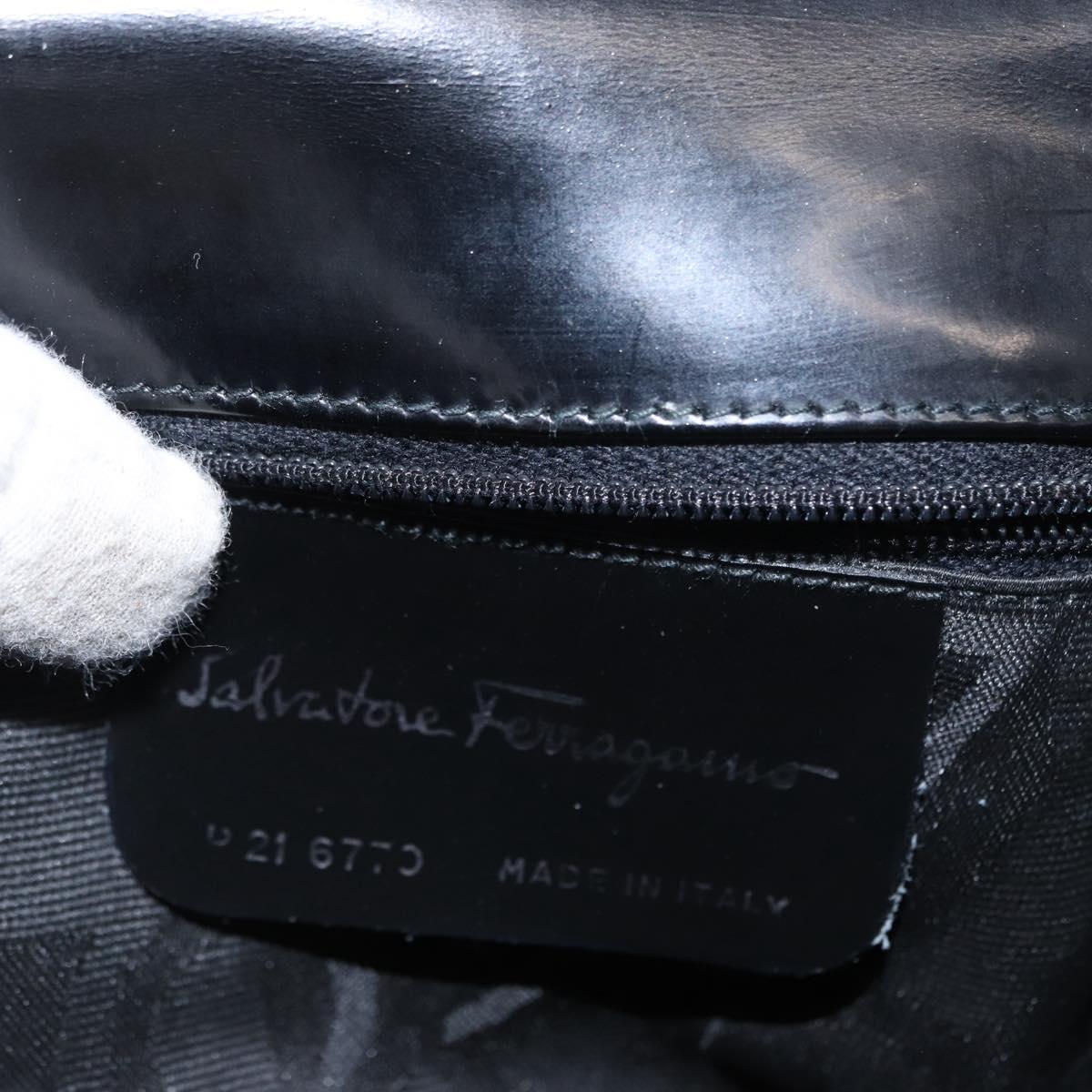 Salvatore Ferragamo Gancini Hand Bag Leather 2way Black Silver Auth gh1184