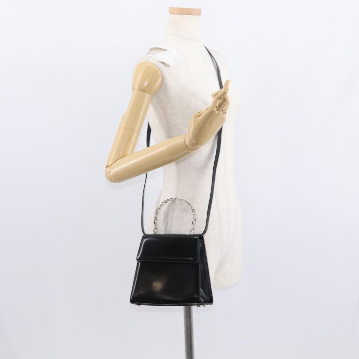Salvatore Ferragamo Gancini Hand Bag Leather 2way Black Silver Auth gh1184