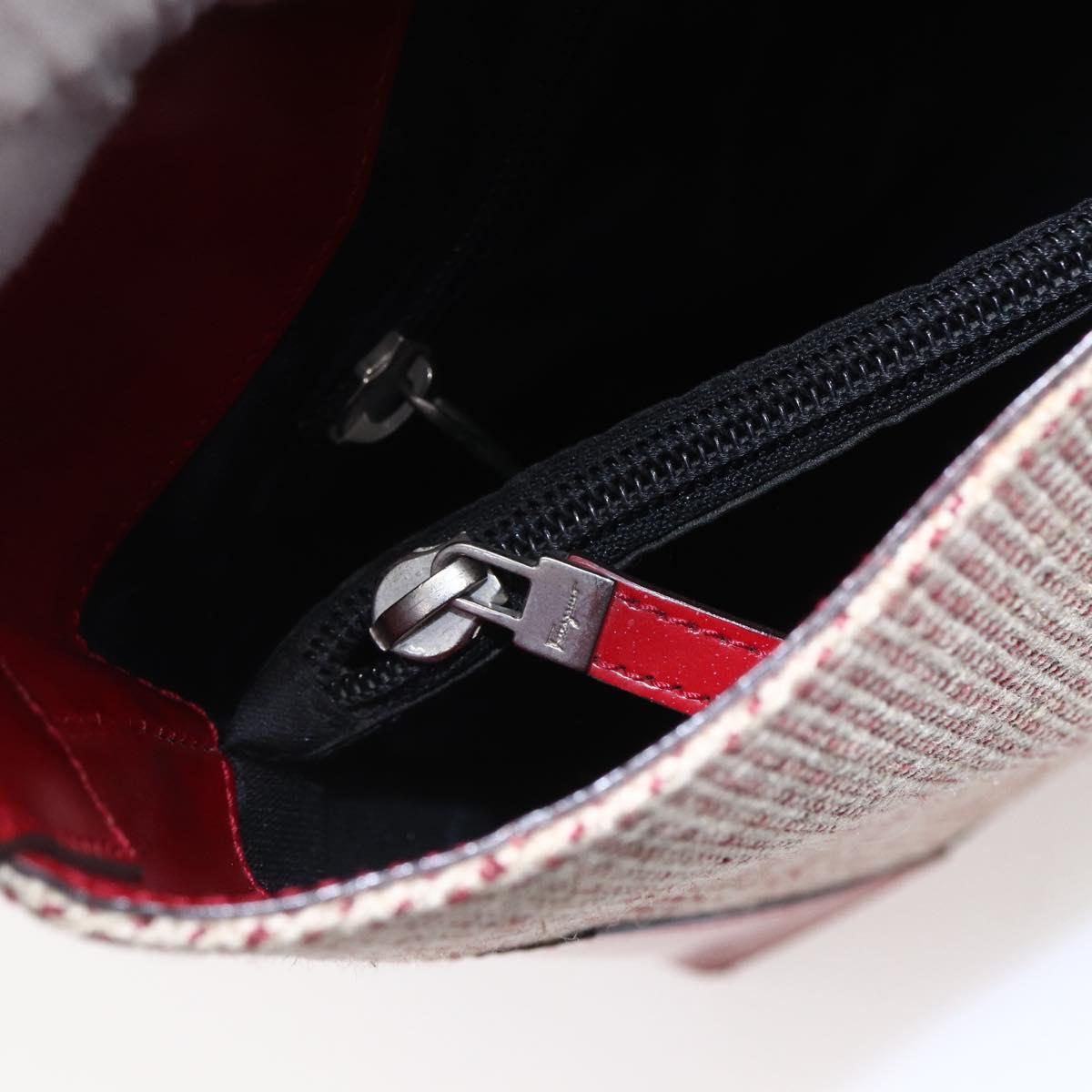 Salvatore Ferragamo Gancini Shoulder Bag Canvas Beige Silver Auth gh1189