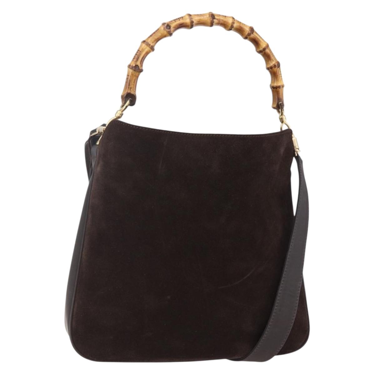 GUCCI Bamboo Shoulder Bag Leather 2way Brown Gold 001 1705 1638 Auth gh1190