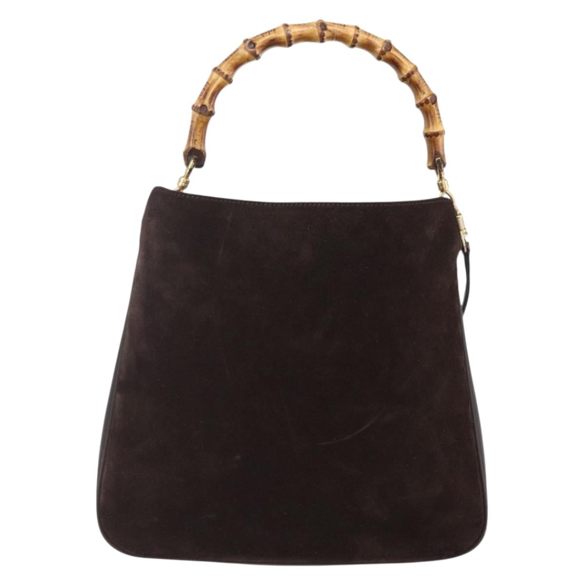 GUCCI Bamboo Shoulder Bag Leather 2way Brown Gold 001 1705 1638 Auth gh1190