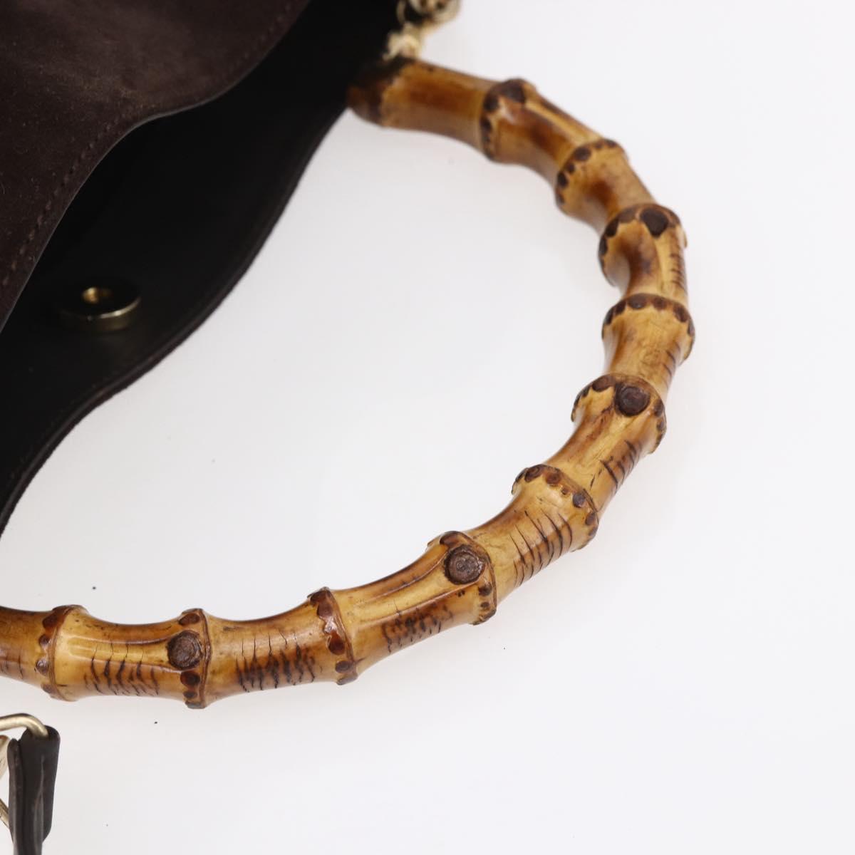 GUCCI Bamboo Shoulder Bag Leather 2way Brown Gold 001 1705 1638 Auth gh1190