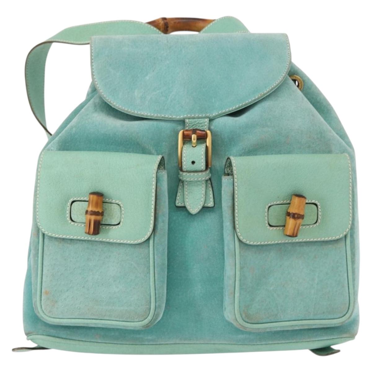 GUCCI Bamboo Backpack Suede Green Gold 003 2058 0016 Auth gh1191