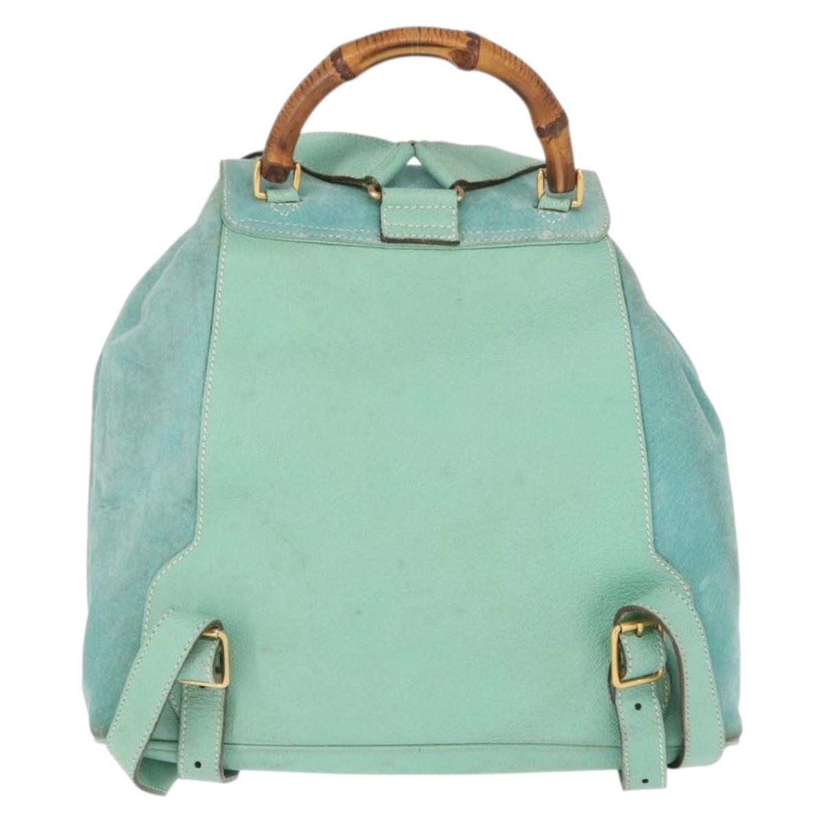 GUCCI Bamboo Backpack Suede Green Gold 003 2058 0016 Auth gh1191