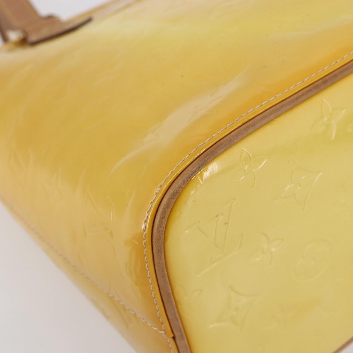 LOUIS VUITTON Monogram Vernis Houston Hand Bag Lime Yellow M91055 LV Auth gh1192