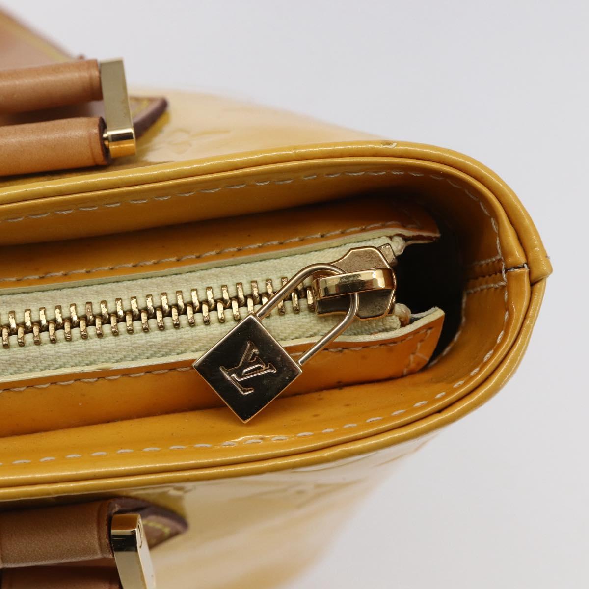 LOUIS VUITTON Monogram Vernis Houston Hand Bag Lime Yellow M91055 LV Auth gh1192