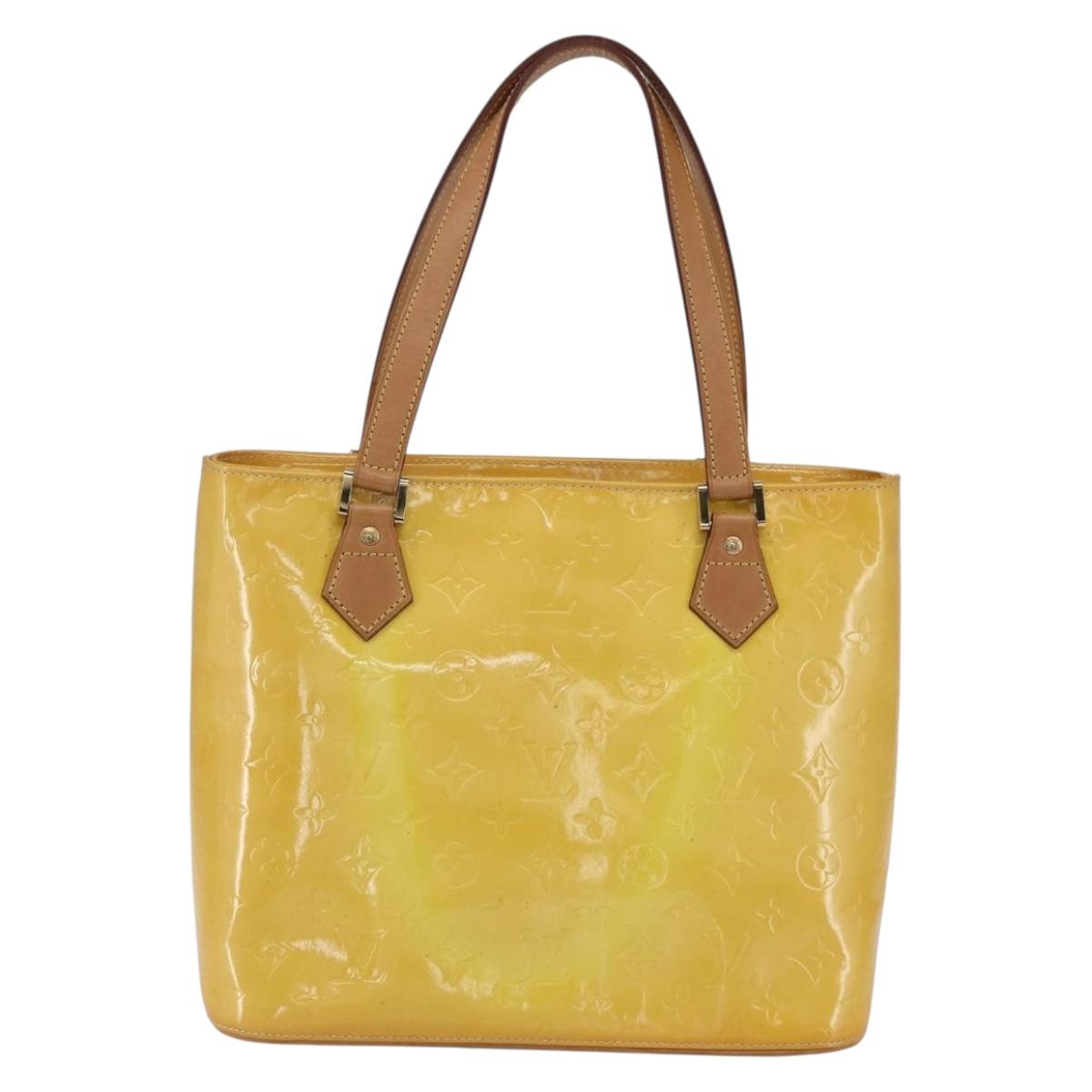 LOUIS VUITTON Monogram Vernis Houston Hand Bag Lime Yellow M91055 LV Auth gh1192