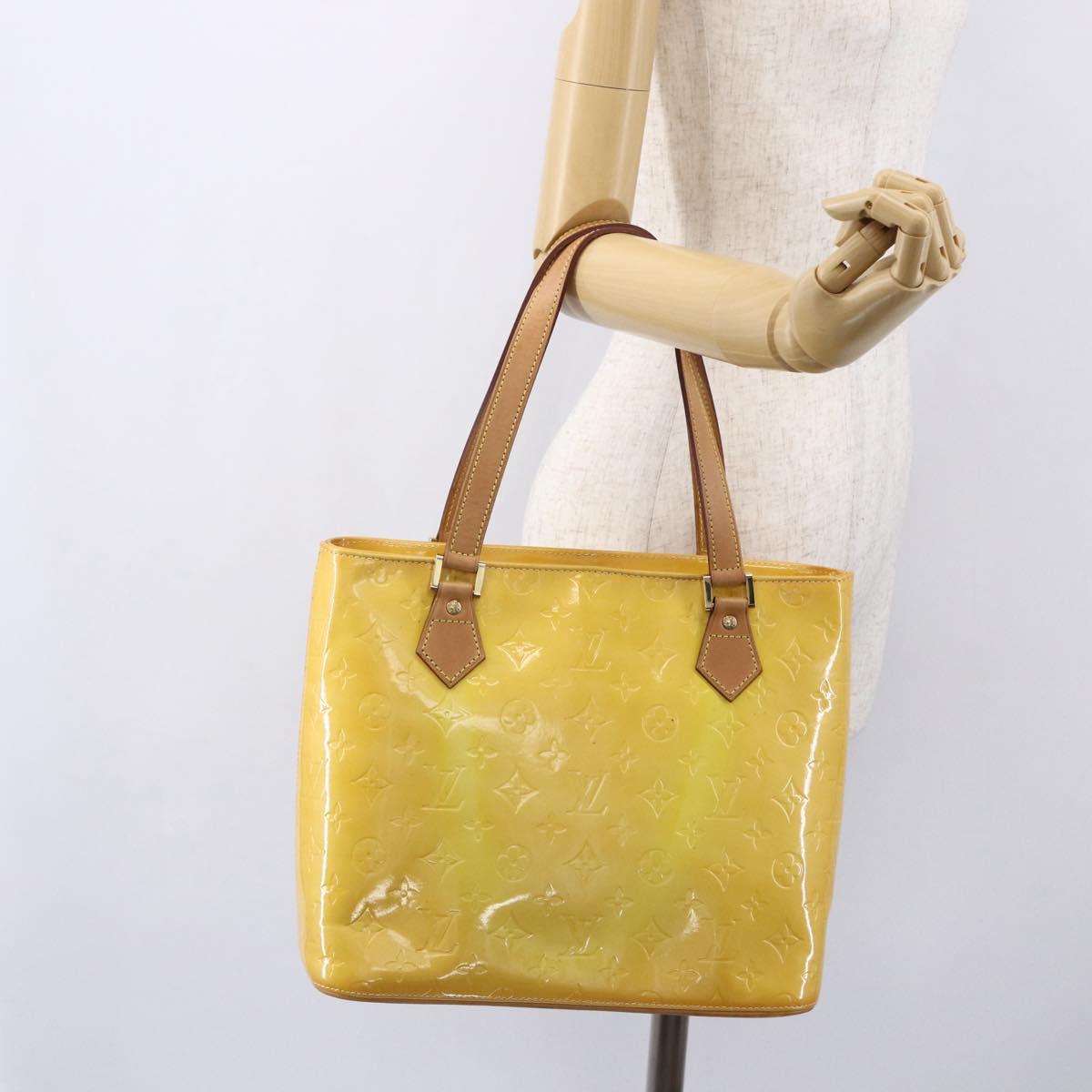 LOUIS VUITTON Monogram Vernis Houston Hand Bag Lime Yellow M91055 LV Auth gh1192