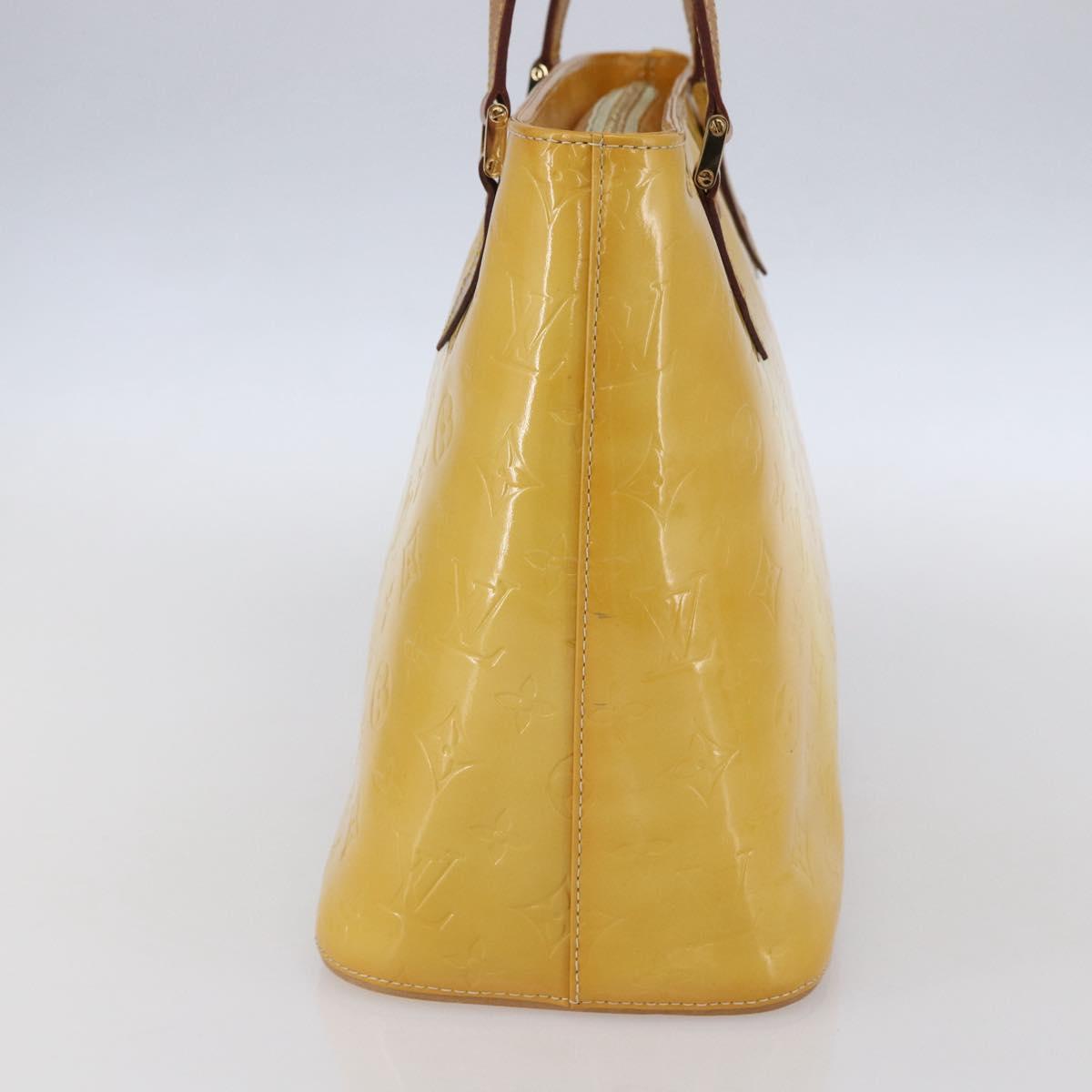 LOUIS VUITTON Monogram Vernis Houston Hand Bag Lime Yellow M91055 LV Auth gh1192