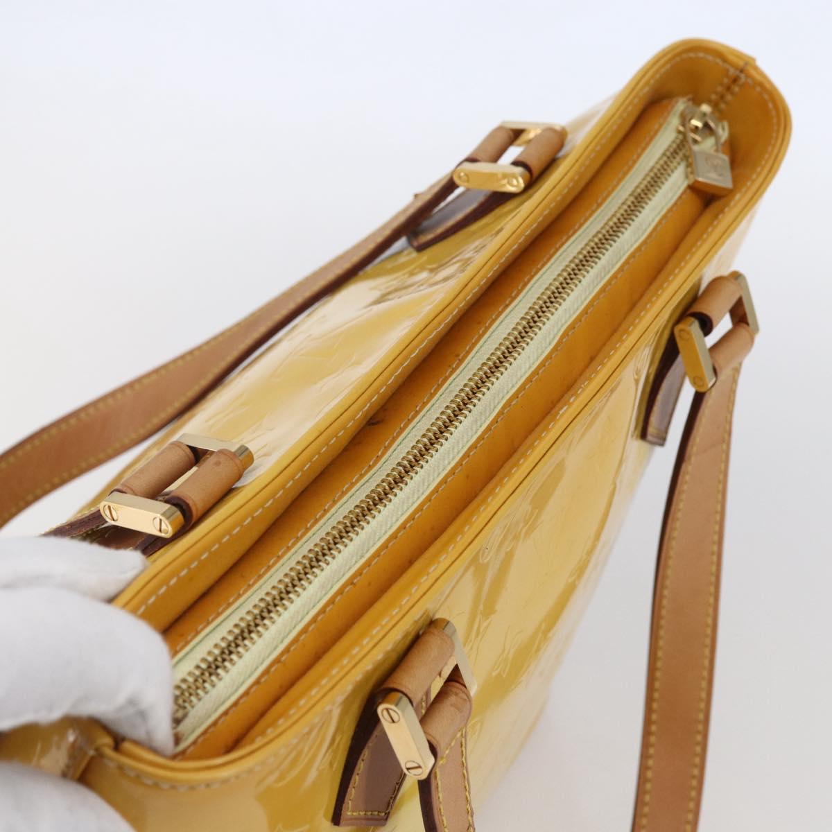 LOUIS VUITTON Monogram Vernis Houston Hand Bag Lime Yellow M91055 LV Auth gh1192