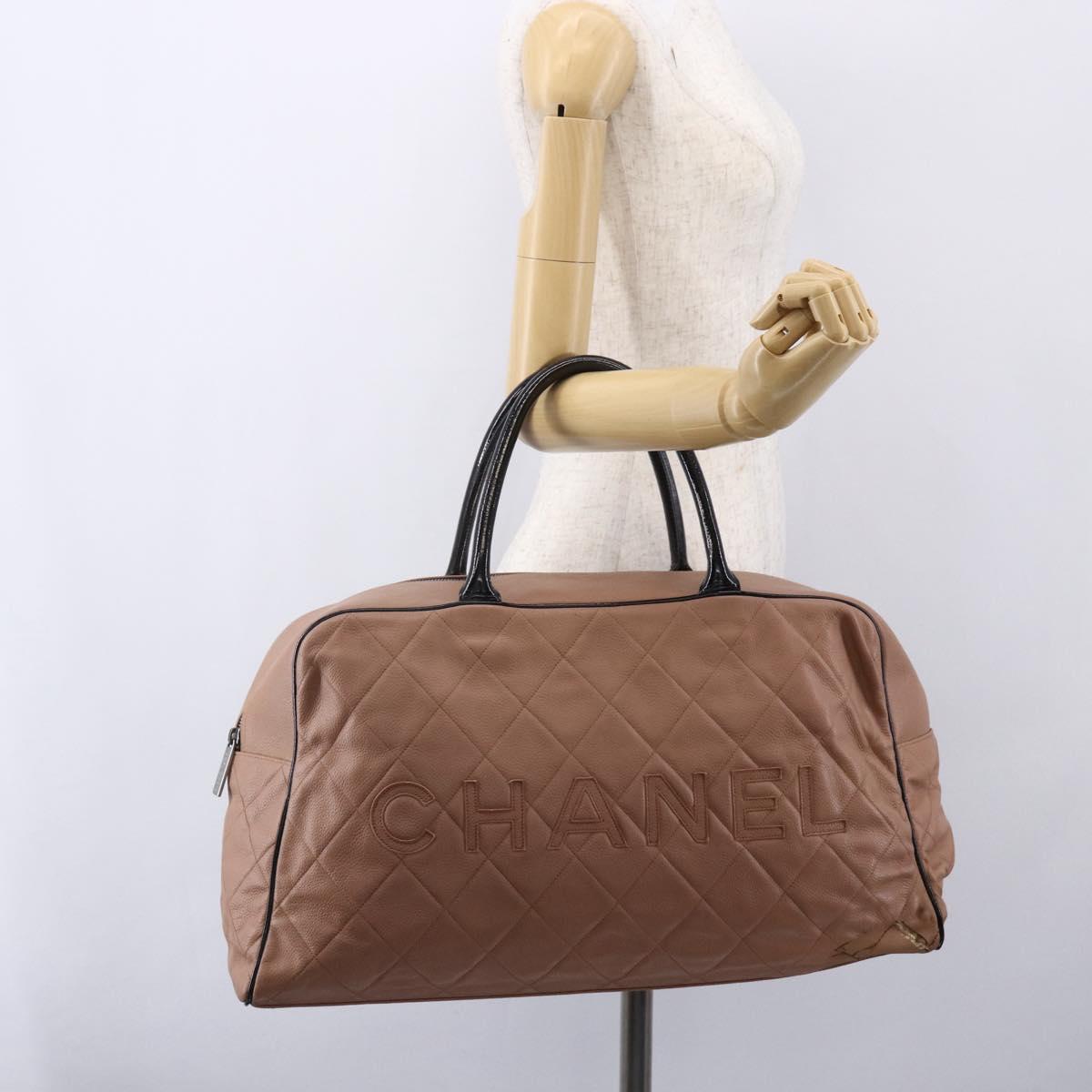 CHANEL Matelasse Boston Bag Caviar Skin Pink Silver CC Auth gh1196