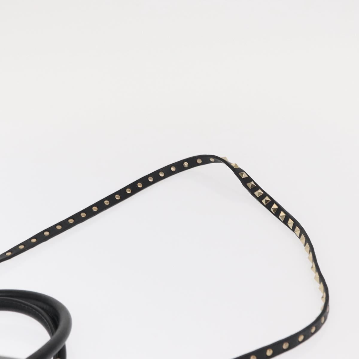 VALENTINO Studs Hand Bag Leather 2way Black Gold Auth gh1199