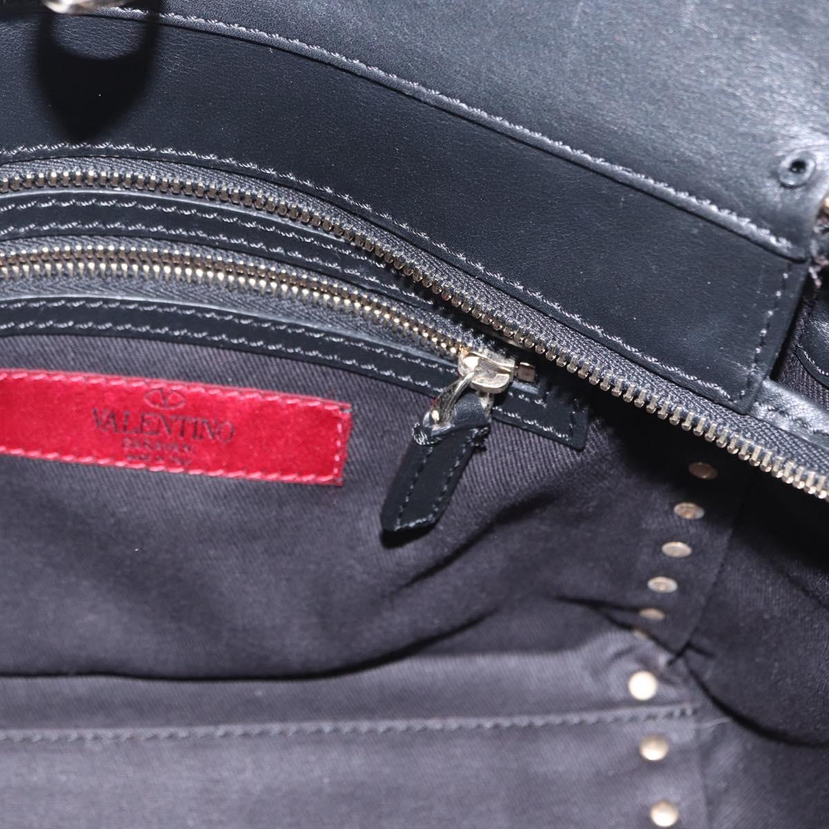 VALENTINO Studs Hand Bag Leather 2way Black Gold Auth gh1199