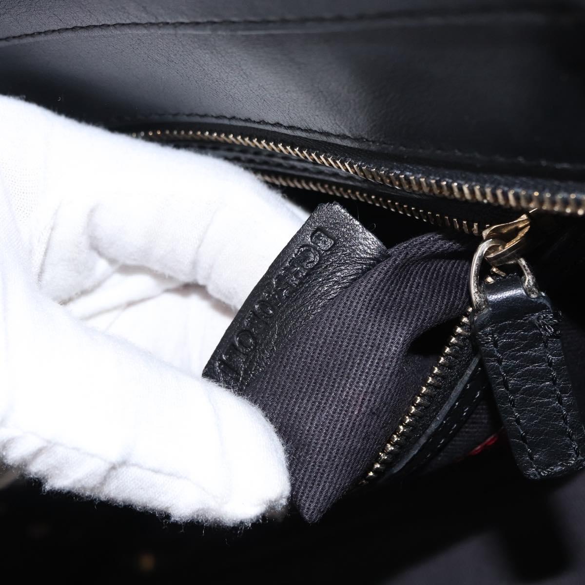 VALENTINO Studs Hand Bag Leather 2way Black Gold Auth gh1199