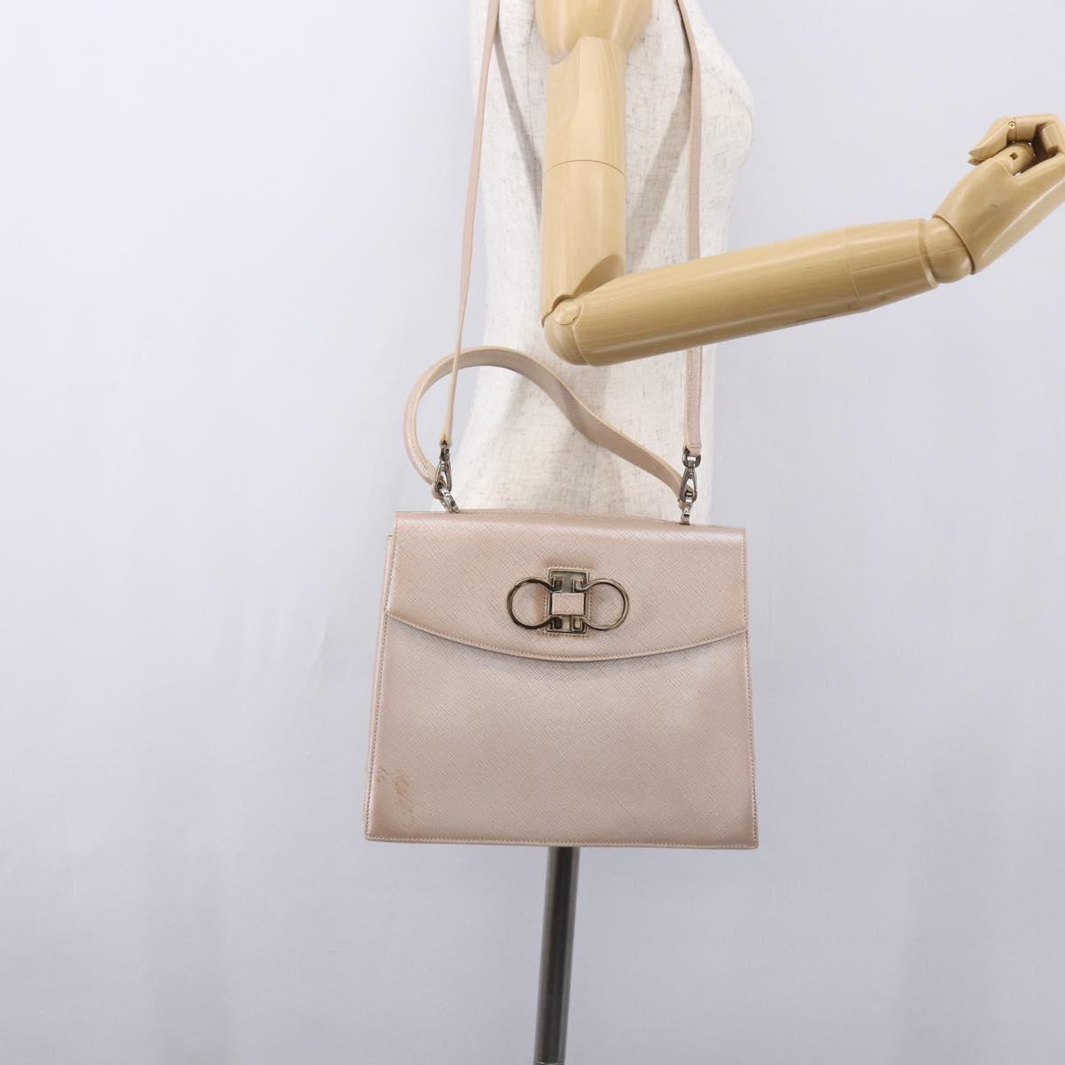 Salvatore Ferragamo Gancini Hand Bag Leather 2way Pink Gold Auth gh1200