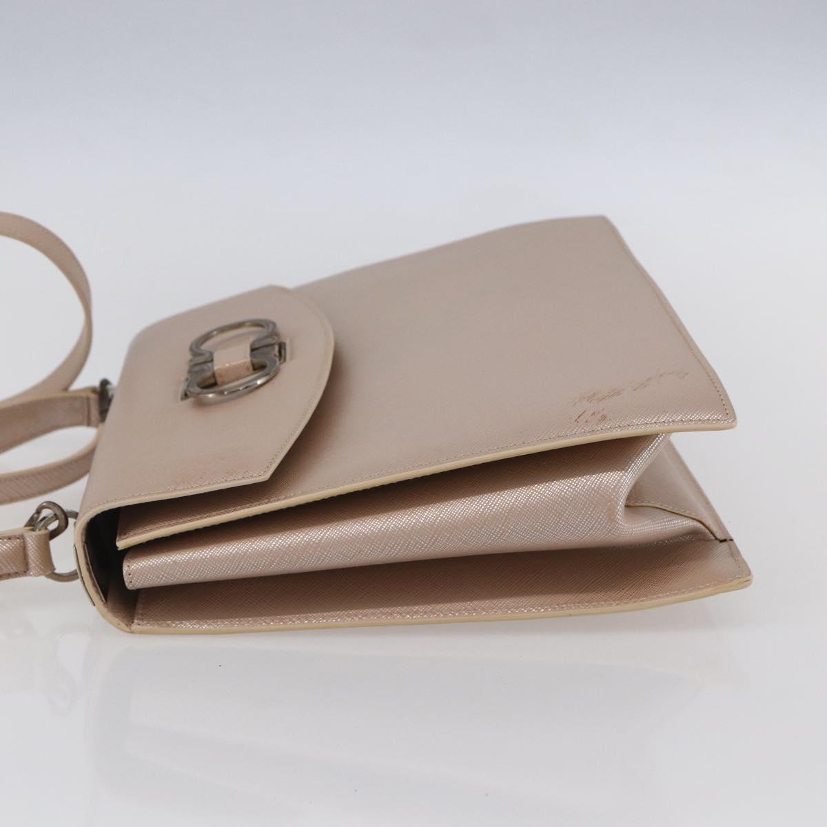 Salvatore Ferragamo Gancini Hand Bag Leather 2way Pink Gold Auth gh1200