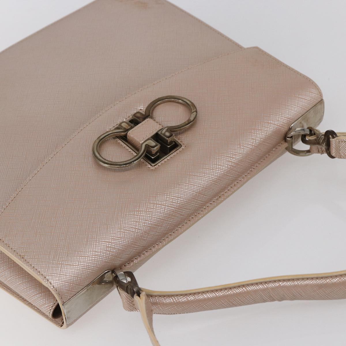 Salvatore Ferragamo Gancini Hand Bag Leather 2way Pink Gold Auth gh1200