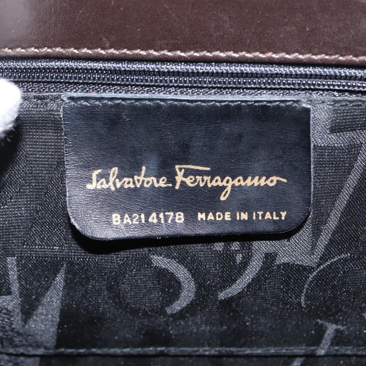Salvatore Ferragamo Vala Hand Bag Leather 2way Brown Gold Auth gh1202