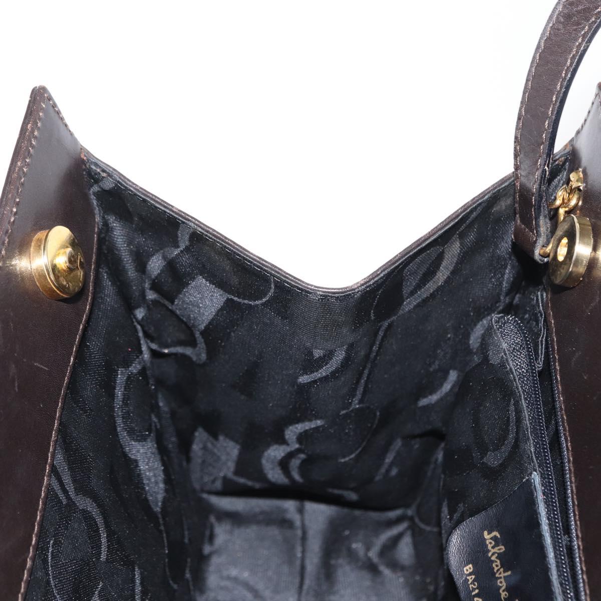 Salvatore Ferragamo Vala Hand Bag Leather 2way Brown Gold Auth gh1202