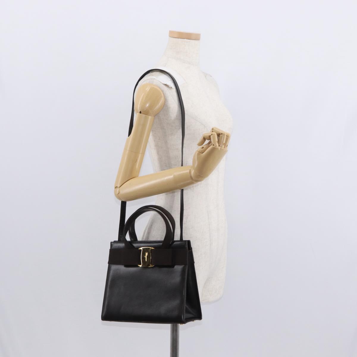 Salvatore Ferragamo Vala Hand Bag Leather 2way Brown Gold Auth gh1202