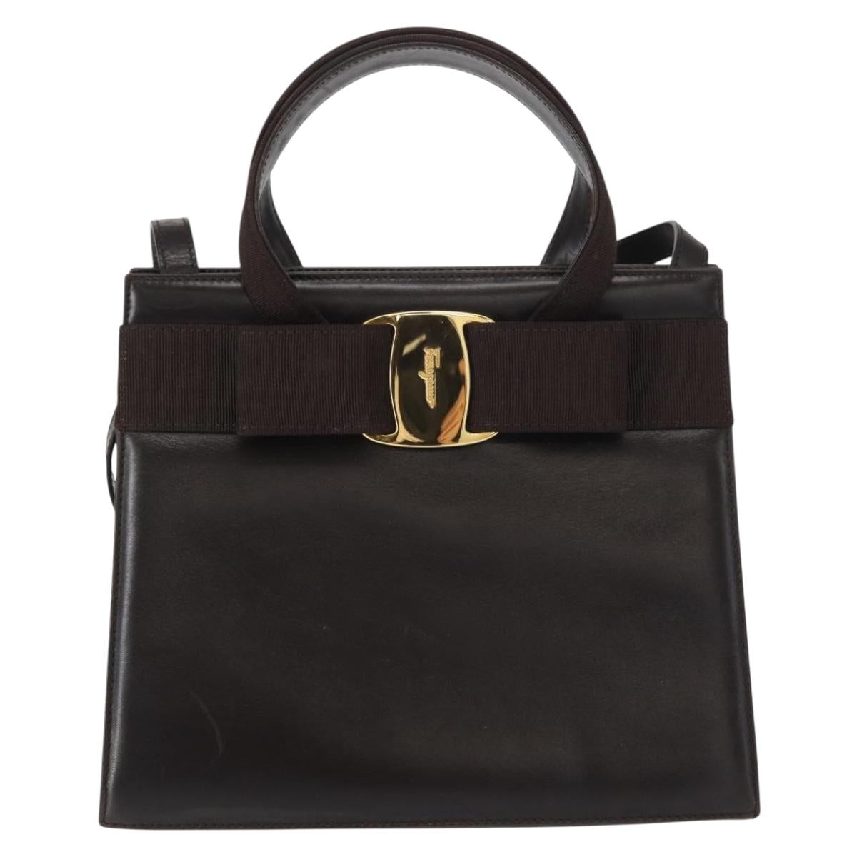Salvatore Ferragamo Vala Hand Bag Leather 2way Brown Gold Auth gh1202