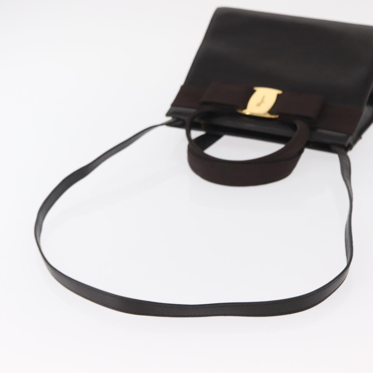 Salvatore Ferragamo Vala Hand Bag Leather 2way Brown Gold Auth gh1202
