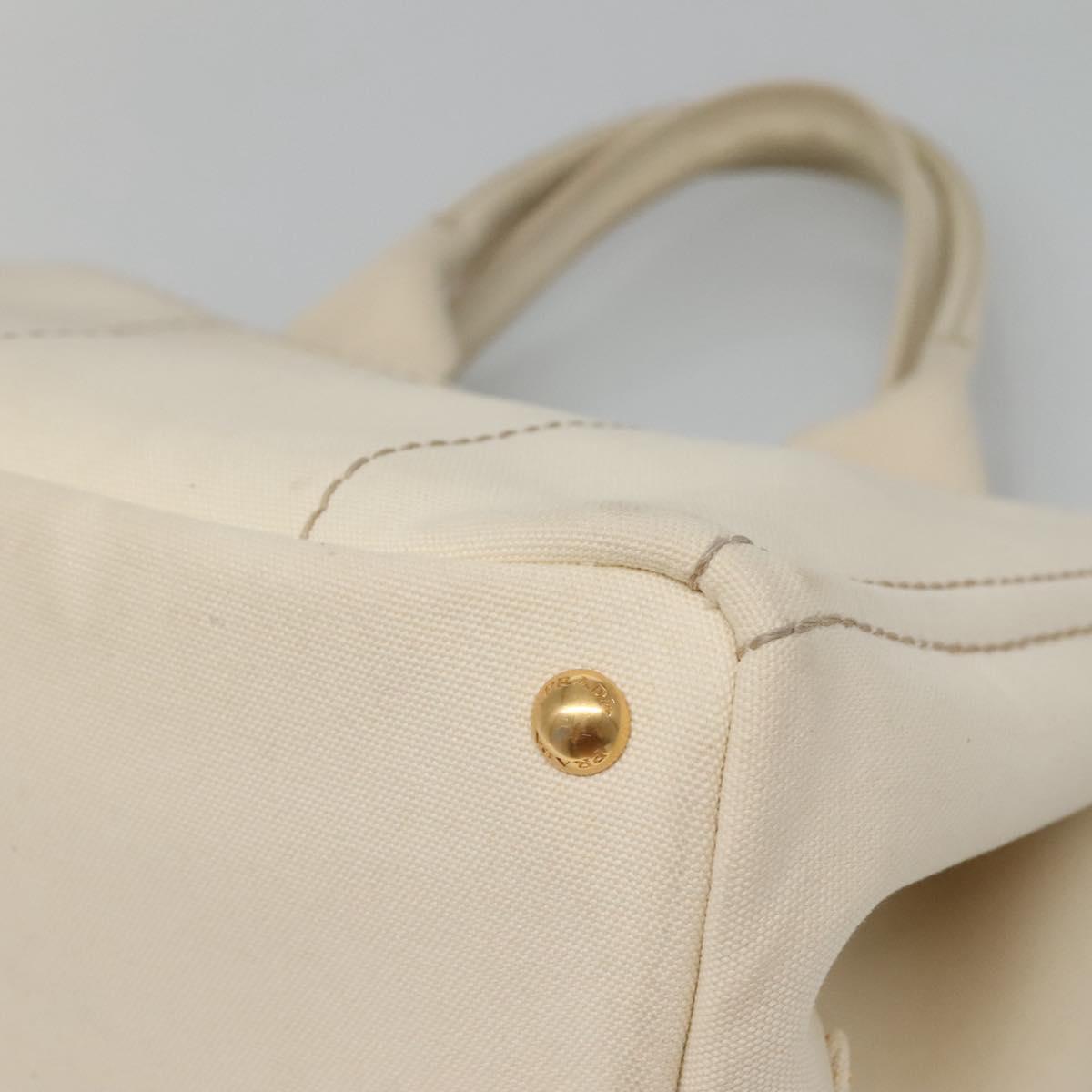 PRADA Canapa MM Hand Bag Canvas White Gold Auth gh122