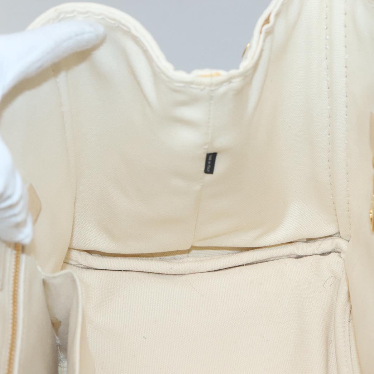 PRADA Canapa MM Hand Bag Canvas White Gold Auth gh122