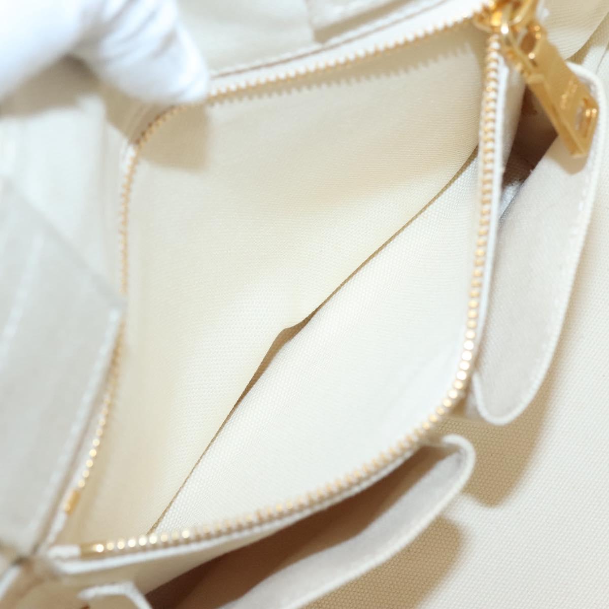 PRADA Canapa MM Hand Bag Canvas White Gold Auth gh122