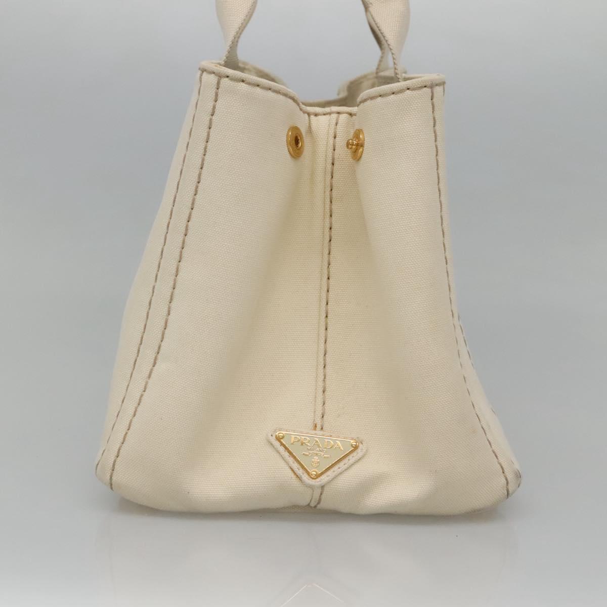 PRADA Canapa MM Hand Bag Canvas White Gold Auth gh122