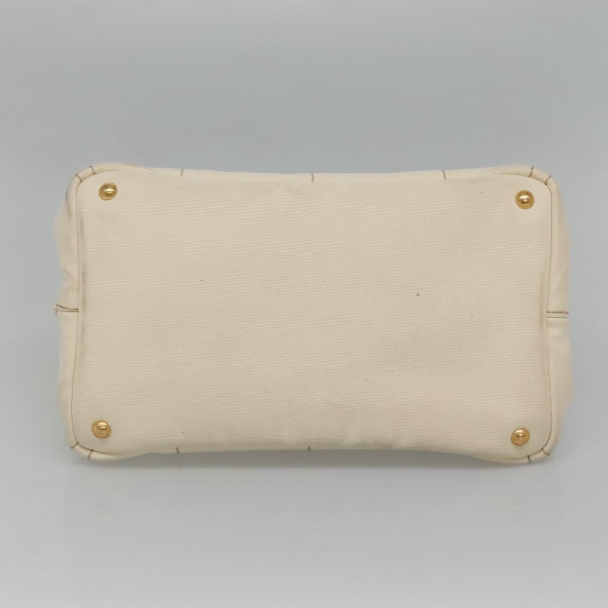 PRADA Canapa MM Hand Bag Canvas White Gold Auth gh122