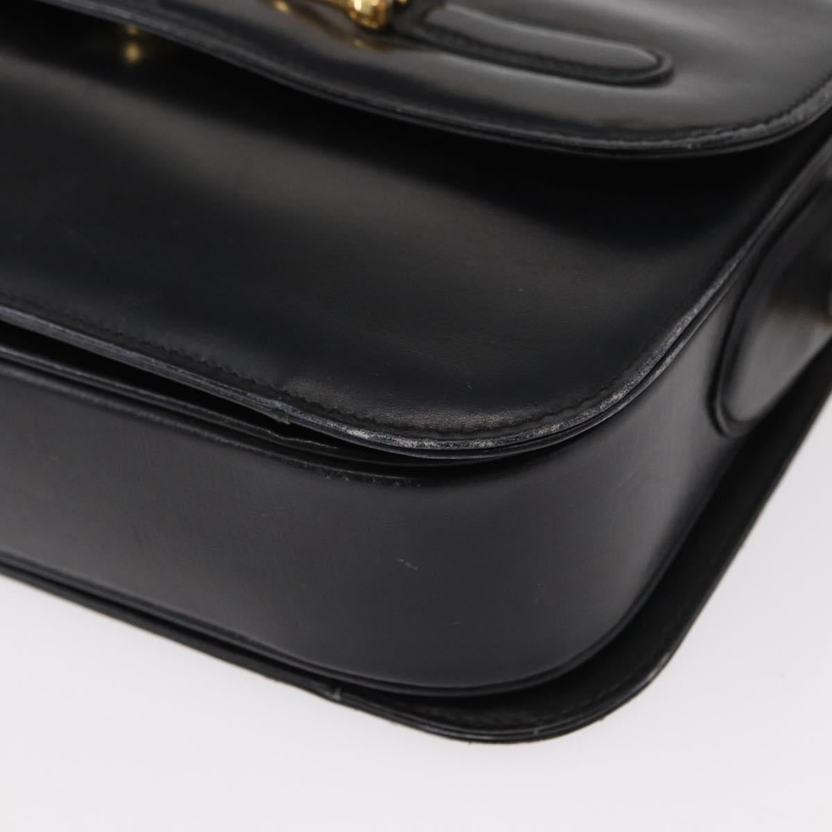 CELINE Horse Carriage Shoulder Bag Leather Black Gold Auth gh1220