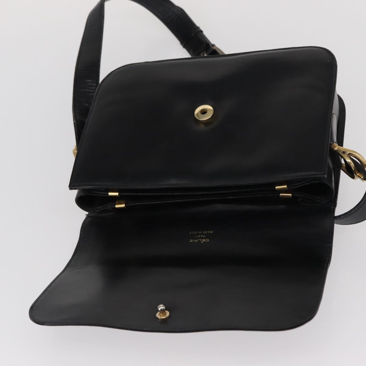 CELINE Horse Carriage Shoulder Bag Leather Black Gold Auth gh1220
