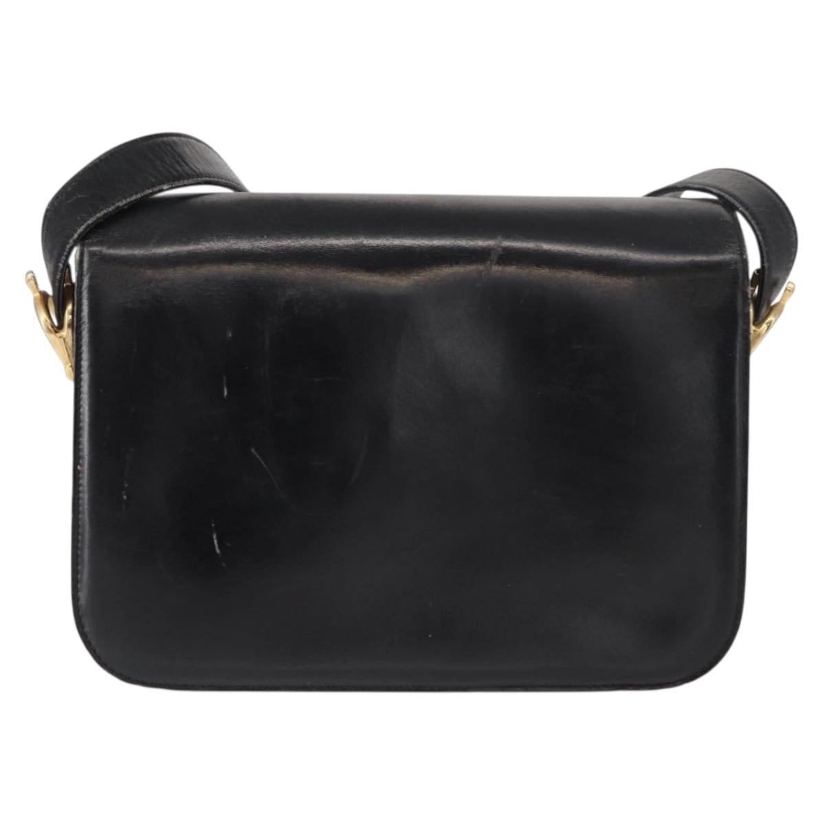 CELINE Horse Carriage Shoulder Bag Leather Black Gold Auth gh1220