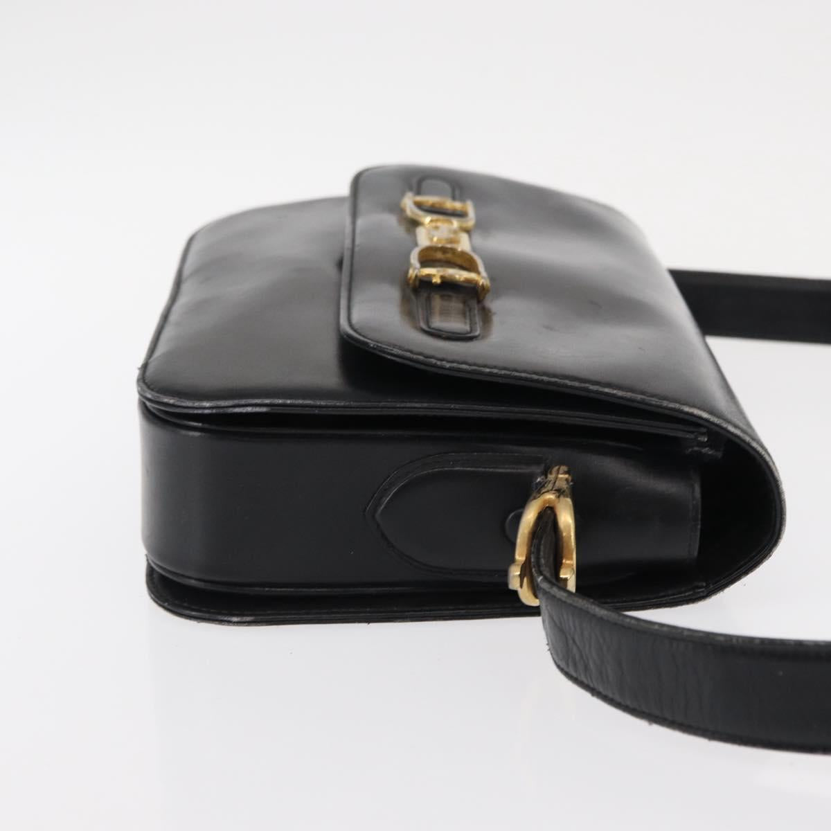 CELINE Horse Carriage Shoulder Bag Leather Black Gold Auth gh1220