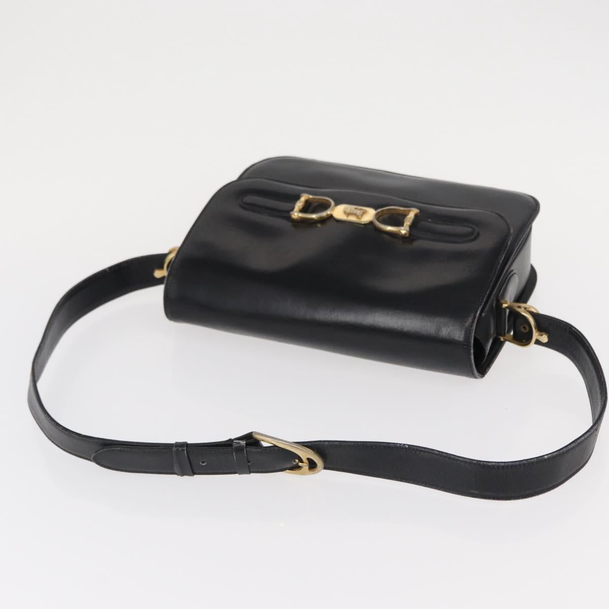 CELINE Horse Carriage Shoulder Bag Leather Black Gold Auth gh1220