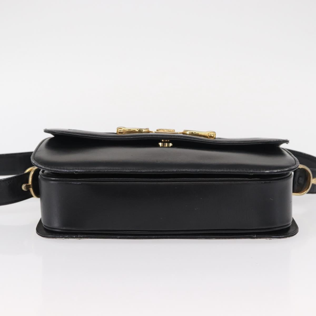 CELINE Horse Carriage Shoulder Bag Leather Black Gold Auth gh1220
