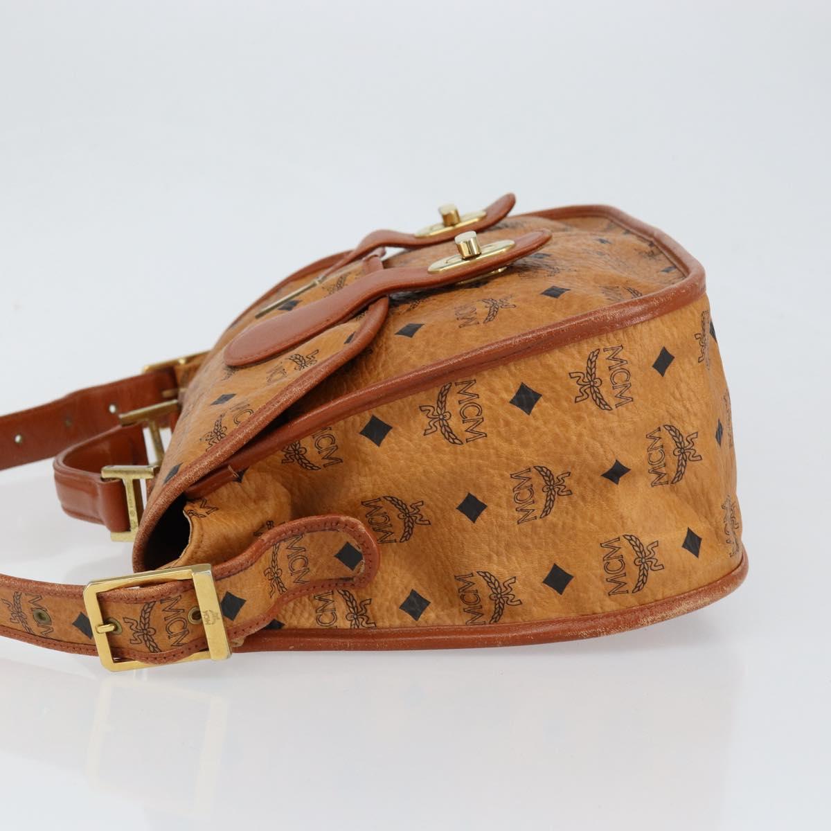 MCM Logogram Vicetos Shoulder Bag PVC Leather Brown Gold Auth gh1222