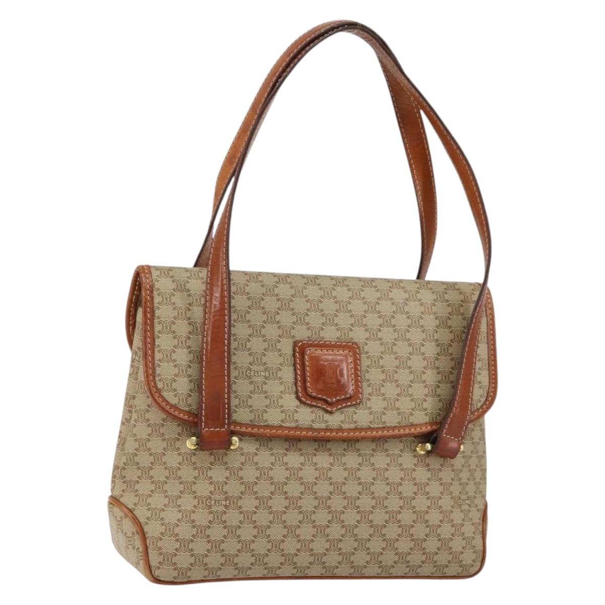 CELINE Macadam Canvas Hand Bag PVC Beige Gold Auth gh1223