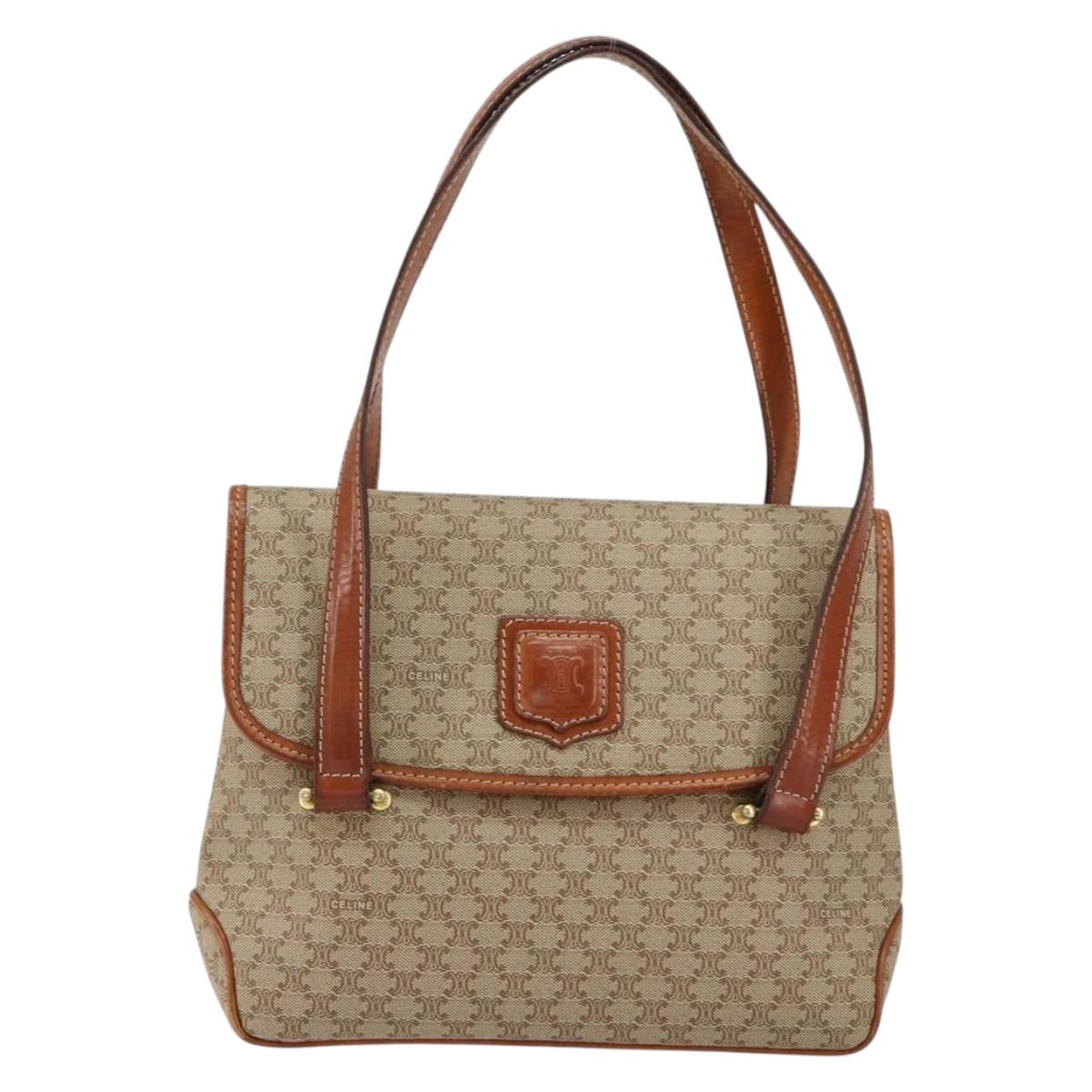 CELINE Macadam Canvas Hand Bag PVC Beige Gold Auth gh1223