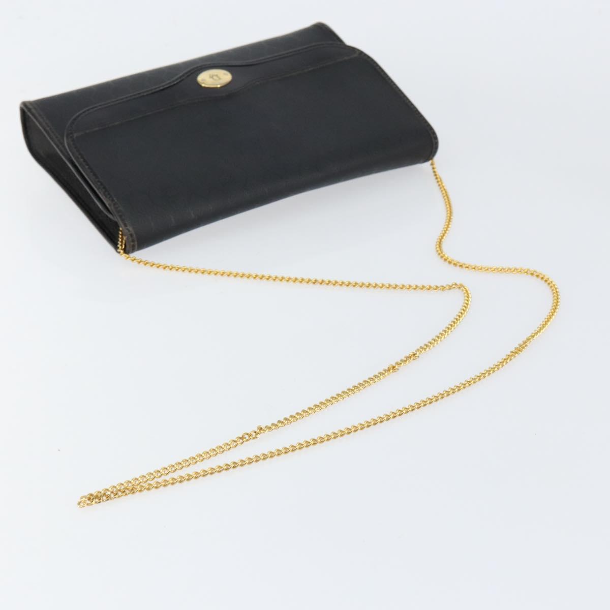 Christian Dior Honeycomb Canvas Chain Shoulder Bag PVC Black Gold Auth gh1228