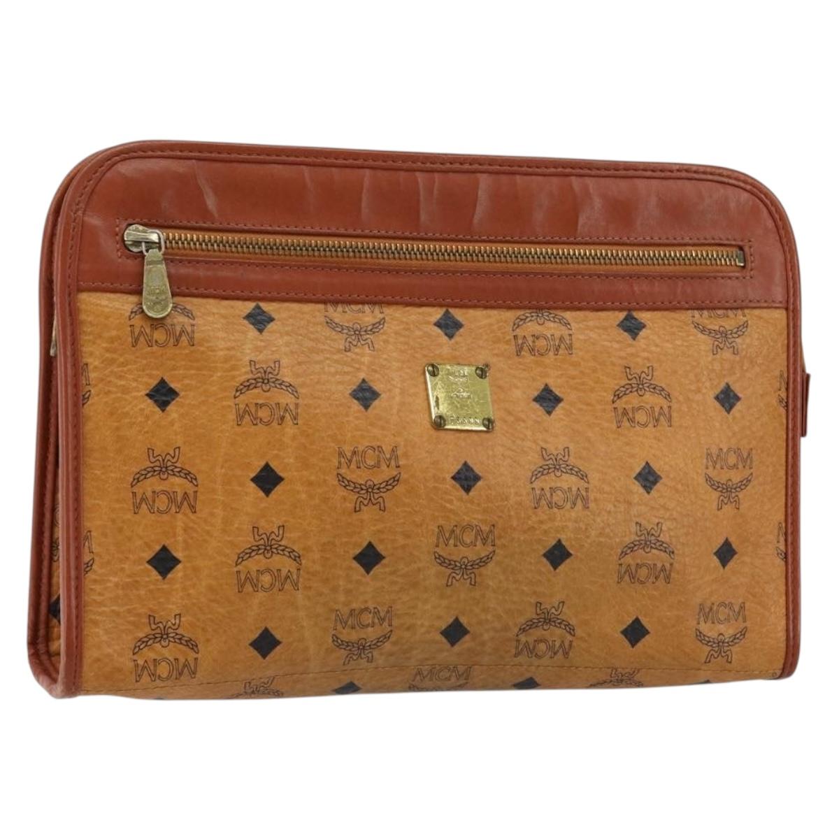 MCM Logogram Vicetos Clutch Bag PVC Leather Brown Gold Auth gh1233