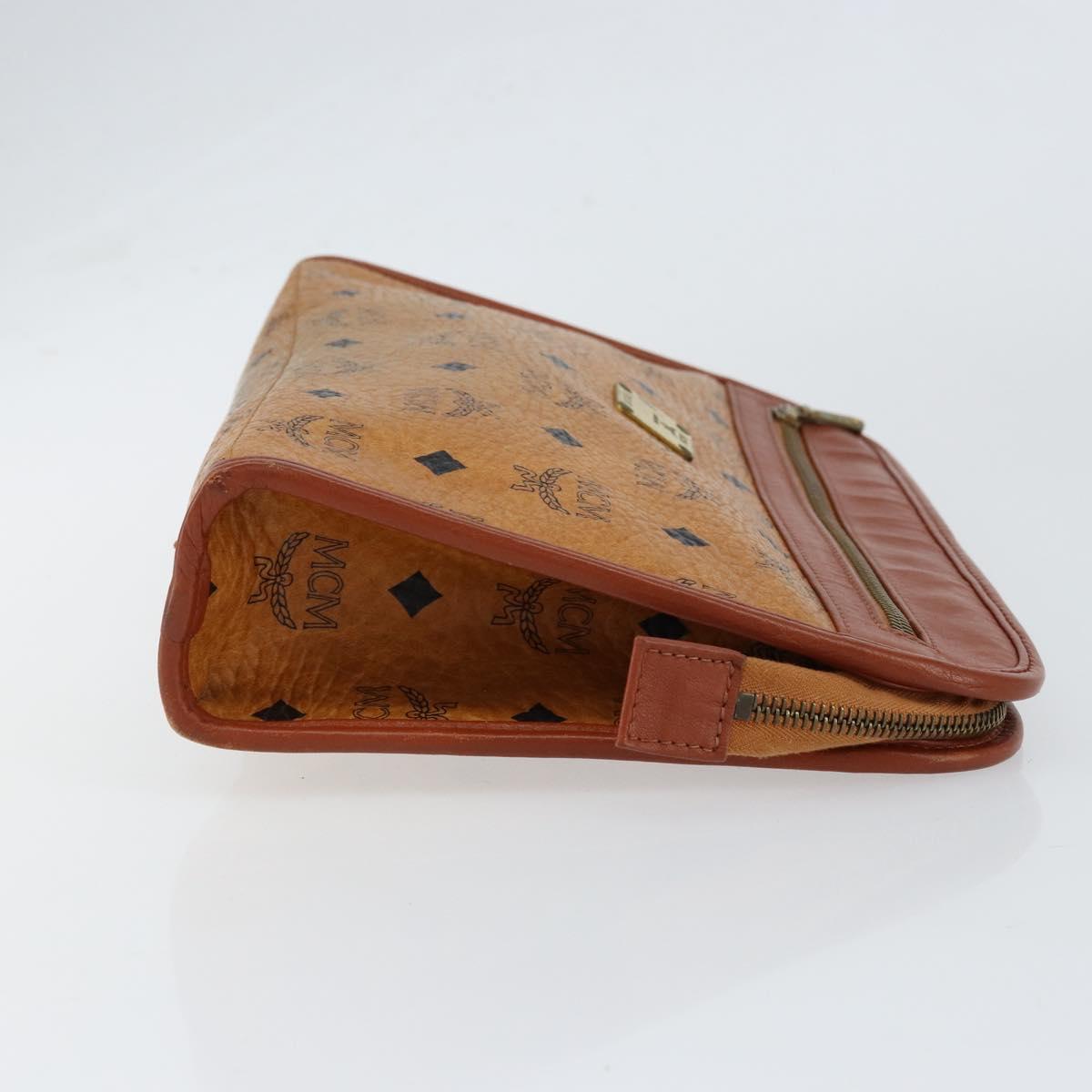 MCM Logogram Vicetos Clutch Bag PVC Leather Brown Gold Auth gh1233