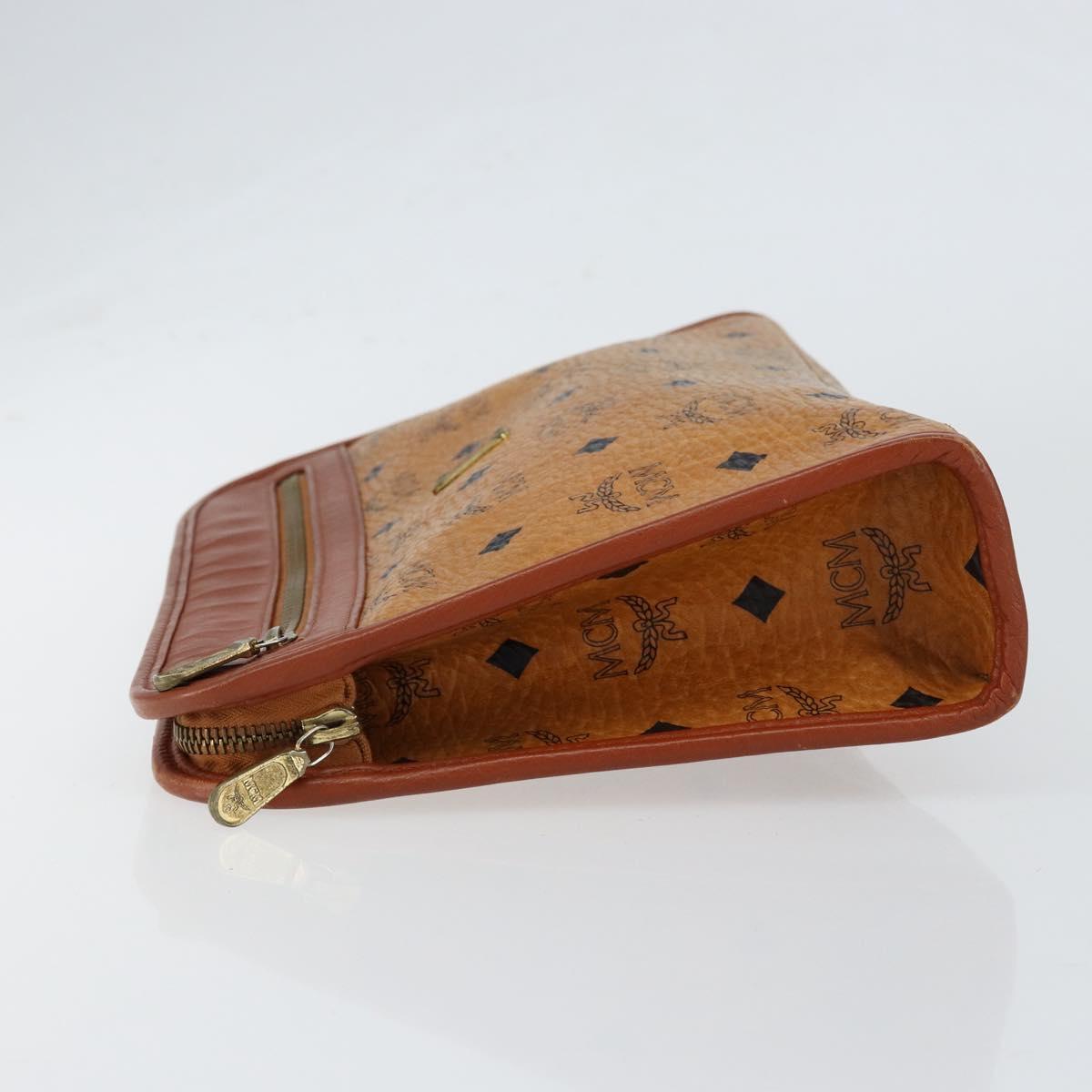 MCM Logogram Vicetos Clutch Bag PVC Leather Brown Gold Auth gh1233